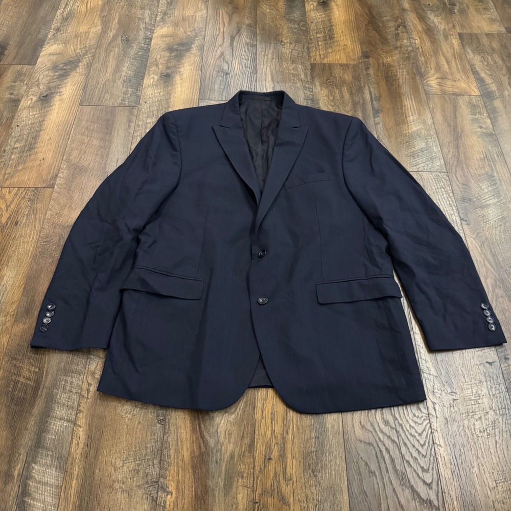 Kenneth Cole New York Mens 46R Navy Blue 100% Wool Two Button Blazer Sport Coat